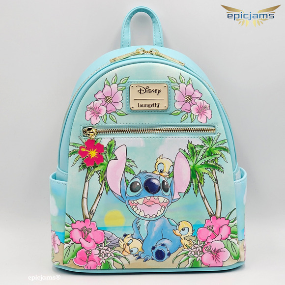 Loungefly Disney Lilo & Stitch Stitch With Ducks Blue Floral Mini Backpack Bag main image 7